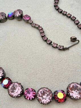 Vintage Regency Signed Pink & AB Rhinestone Necklace 1950s